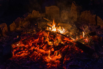 Close-up of bonfire at night