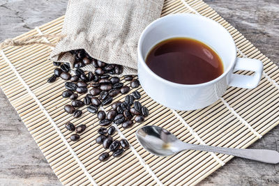 High angle view of coffee on table