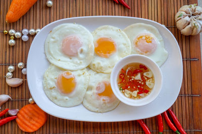 Directly above shot of breakfast served on table