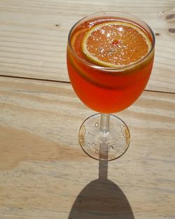 Close-up of beer glass on table