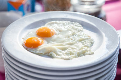 Close-up of breakfast served on table