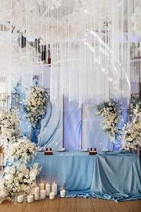 White flowers in weeding reception hall