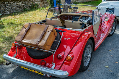 High angle view of vintage car on road