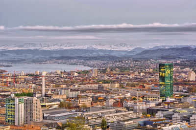 High angle view of cityscape against sky