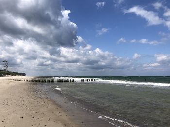 Scenic view of beach against sky