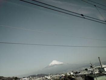 Overhead cable car over mountain range