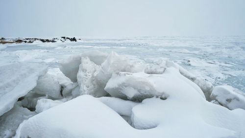 Scenic view of snow against clear sky