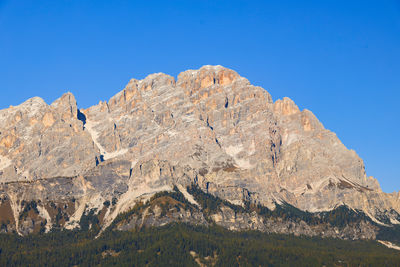 Scenic view of mountains against clear blue sky