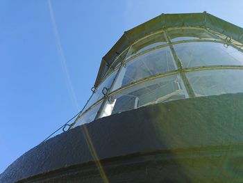 Low angle view of building against clear blue sky