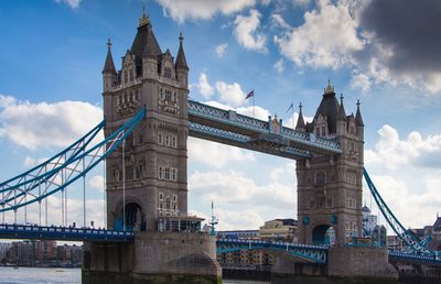 Low angle view of bridge against cloudy sky