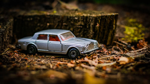 Close-up of toy car on field