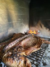 Close-up of seafood on barbecue grill