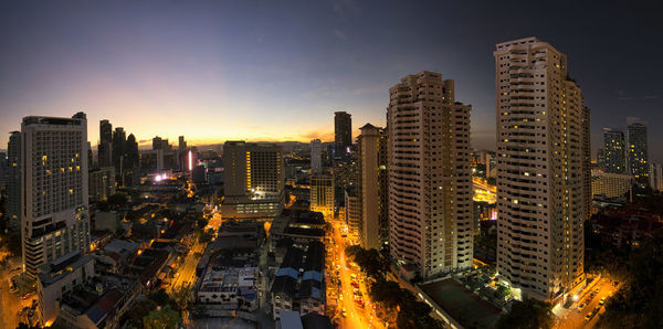 City skyline at sunset