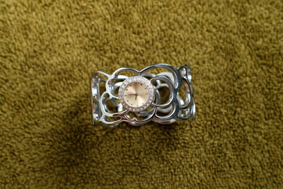 High angle view of wedding rings