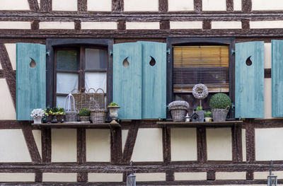 Closeup shot showing traditional rustic windows seen in strasbourg, france