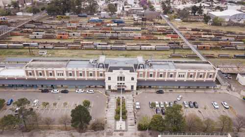 High angle view of buildings in city