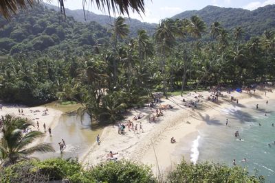 High angle view of people on beach