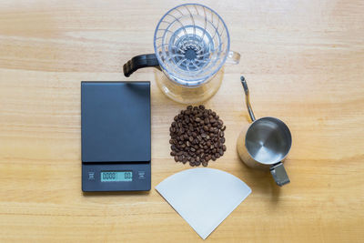 High angle view of coffee on table