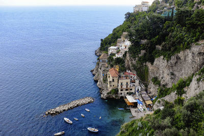 High angle view of amalfi by sea