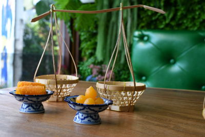 Close-up of fruits in bowl on table