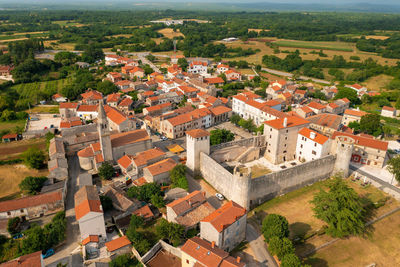 High angle view of townscape against sky