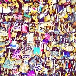 Full frame shot of padlocks hanging