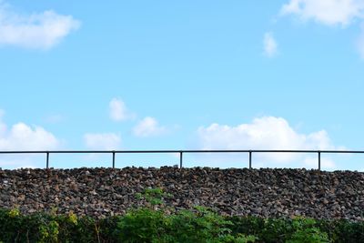 Fence on field against sky