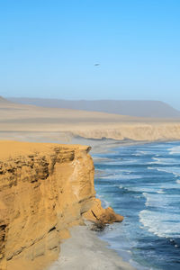 Scenic view of beach against clear sky