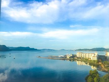 High angle view of city at waterfront