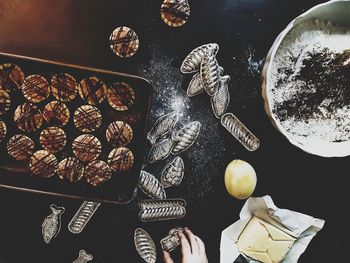 High angle view of cake on table