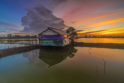 Scenic view of lake against sky during sunset