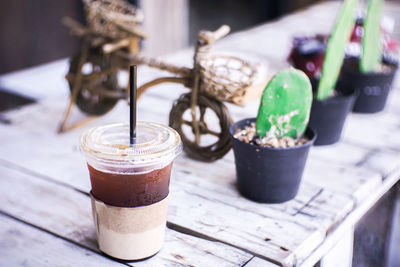 Close-up of coffee served on table