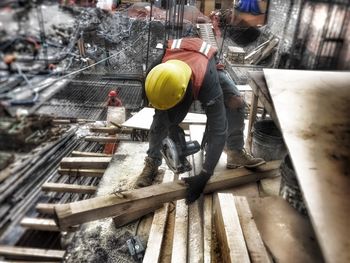 Low angle view of worker working