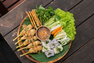 High angle view of food on table