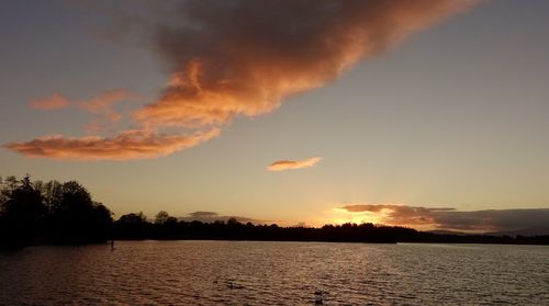 Scenic view of lake against sky during sunset