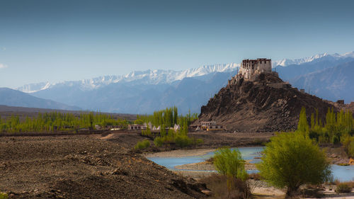 Scenic view of mountains against clear sky