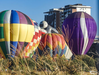 Close-up of hot air balloon against clear sky