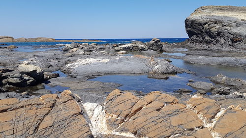 Scenic view of sea against clear sky