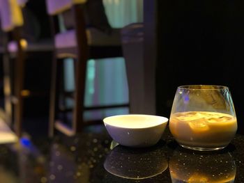 Close-up of beer glass on table at restaurant