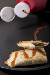 High angle view of breakfast in plate on table