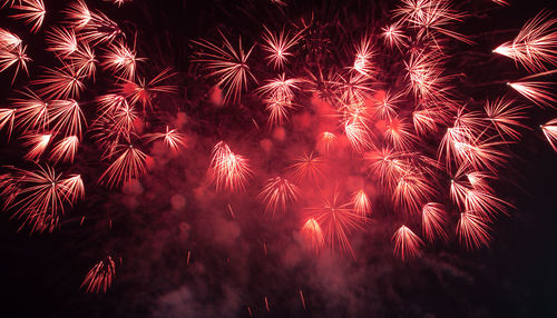 Low angle view of firework display at night