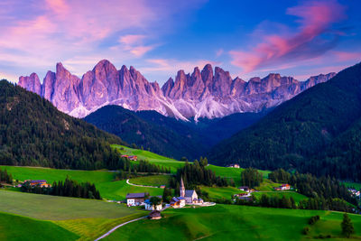 Scenic view of mountains against sky during sunset