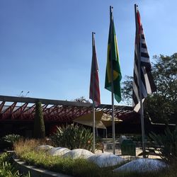 Brazilian flag at park against clear sky