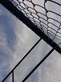 Low angle view of fence against cloudy sky