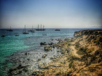 Scenic view of sea against clear sky