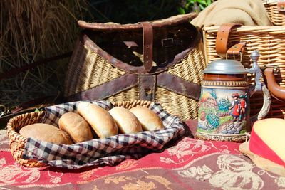 Close-up of bread in basket on table