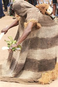 High angle view of man preparing food at market