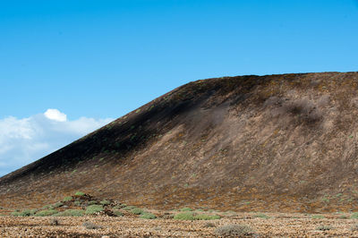 Scenic view of mountains against clear blue sky