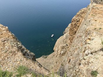 High angle view of a rock formations in sea