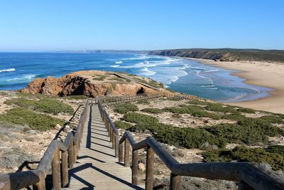Scenic view of beach against clear sky